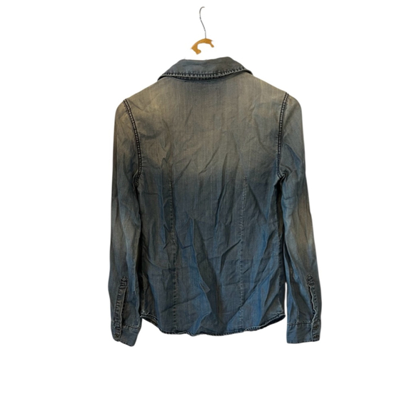 Guess Jeans Chambray Button Up Shirt XS Long Sleeve Tencel Denim Top - Picture 5 of 9